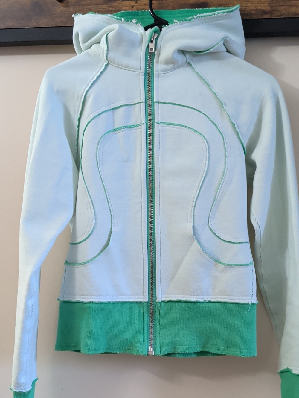 lululemon athletica Mint Green Zip Hoodie with Teal Hem